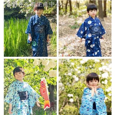 ◑ 天天免運☞日本男童 防皺 正裝 振袖和服浴衣配腰帶兒童和服浴衣男 煙火 日式