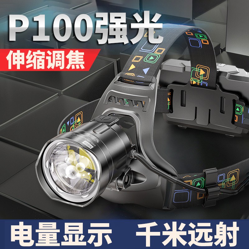 K808 超亮P100燈珠變焦頭燈 大功率頭燈 頭戴燈 手電筒 釣魚燈 戶外燈登山燈 工作頭燈 騎行燈