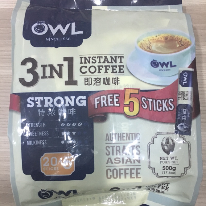 👉現貨👈新加坡✈️OWL貓頭鷹 咖啡 3合1（微糖）