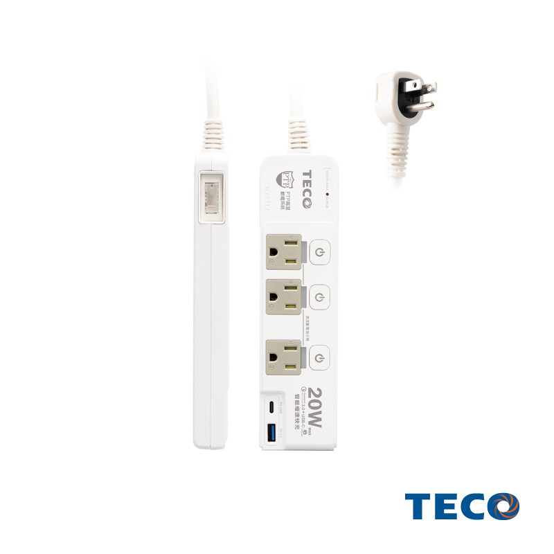 TECO 高溫斷電四開三插QC+PD雙快充延長線(6尺) XYFWL260R32 現貨 廠商直送