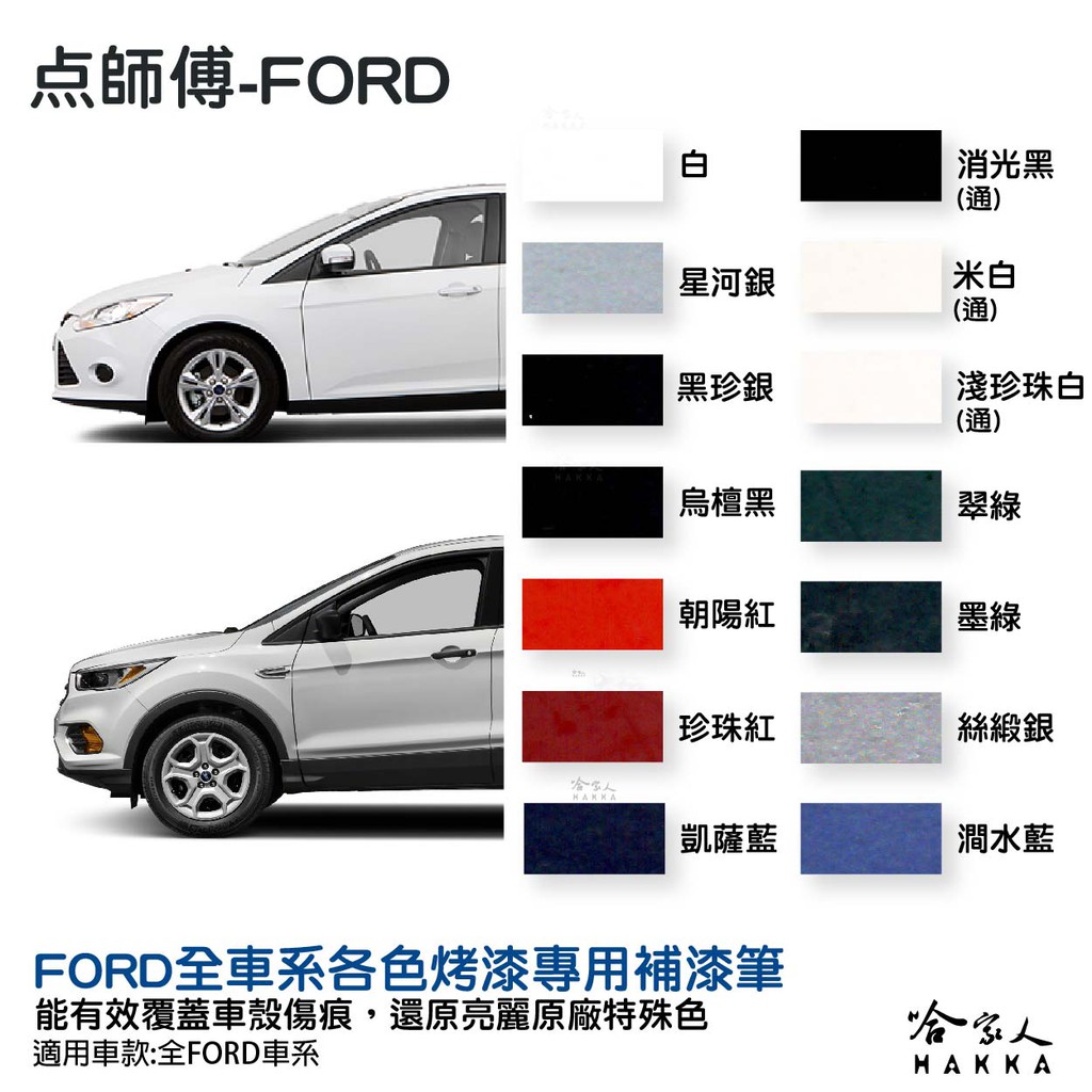 點師傅 FORD 專用補漆筆 FOCUS KUGA FIESTA 點漆筆 白色 銀色 灰色 黑 藍 刮痕修復 哈家人