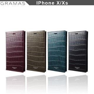日本GRAMAS iPhoneX / Xs (5.8") 鱷魚浮雕皮革手機側掀保護皮套【出清】