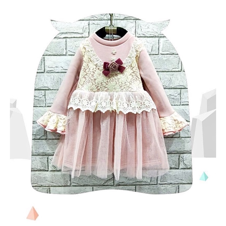 [Kid's Shop]韓版現貨 蕾絲碎花刷毛保暖洋裝 女童童裝 不倒絨洋裝 女童洋裝 兒童洋裝