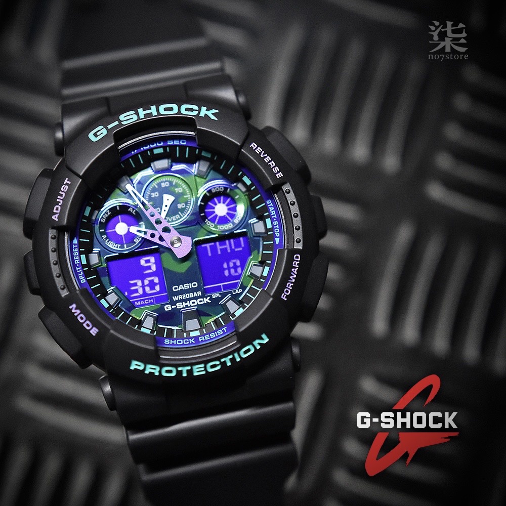 【柒號本舖】CASIO卡西歐G-SHOCK 鬧鈴雙顯電子錶-黑 / GA-100BL-1A (台灣公司貨)