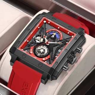 LIGE 時尚男士手錶頂級品牌豪華矽膠石英手錶男士防水計時碼表 24 小時月相時鐘