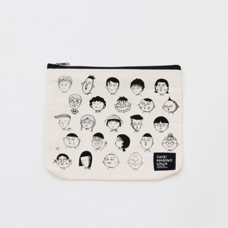 ☆愛莉詩☆日本期間限定~3COINS X 櫻桃小丸子聯名款同學家人棉麻材質拉錬收納包 化妝包 萬用包 花輪美環永澤野口