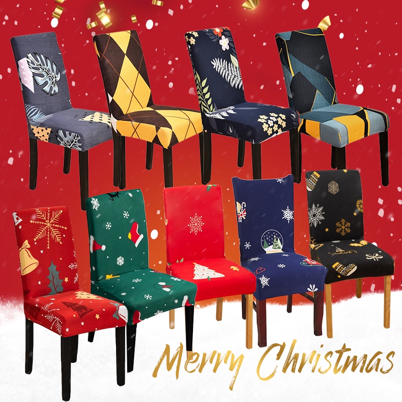 Alls WONDERLAND 聖誕款餐桌椅套 椅子套 聖誕老人聖誕樹彈力椅背套 酒店家用通用餐桌椅套