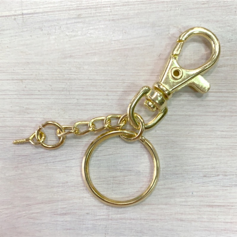 ╭ ⊕ 阜東本質⊕ ╯D004 扣環+雙圈+鏈條+羊眼 台灣製鑰匙圈 鑰匙扣環 文創鑰匙圈材料- 青銅金色 一包10個