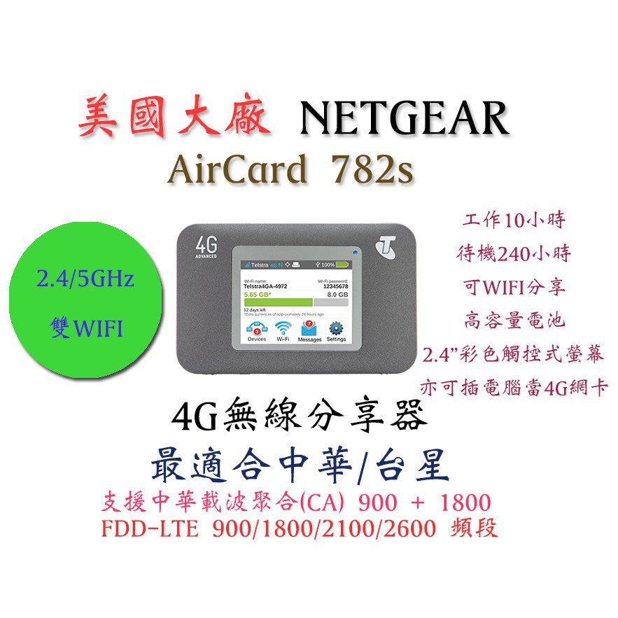 台星中華2CA/含天線 美國大廠 NETGEAR 782s 4G網卡/分享器