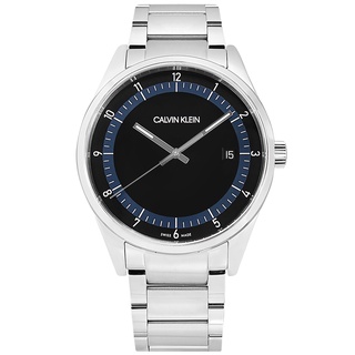 CK / 紳士簡約 典藏品味 藍寶石水晶玻璃 日期 不鏽鋼手錶 黑色 / KAM21141 / 43mm