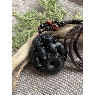 【畫意坊】黑曜石雙貔貅 雙貔貅 天然 黑曜 如意 掛繩 可調式避邪 招財 平安扣 項鍊 招財 開運 保平安