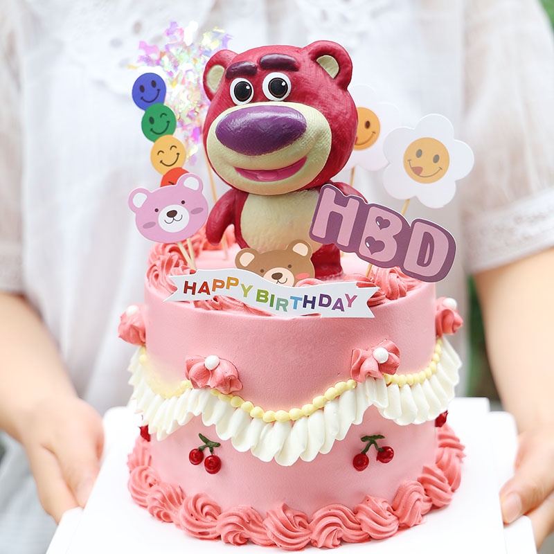 ⭐五日工坊⭐ 熊抱哥❤草莓熊 粉紅熊 抱抱熊 公仔玩偶 烘焙擺件 生日蛋糕 玩具總動員 蛋糕裝飾 汽車裝飾 生日迪士尼