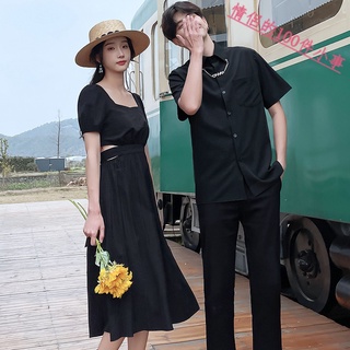 【COUPLE】情侶裝🔥🔥夏季度假露腰設計感連衣裙一裙一衣潮流襯衫