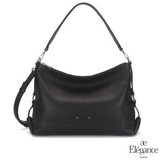 【Elegance】-ADELA簡約牛皮側背包-黑色