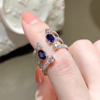Bling 閃亮彩寶高級感仿藍鑽寶石戒指女開口可調整ins輕奢高階感小眾簡約