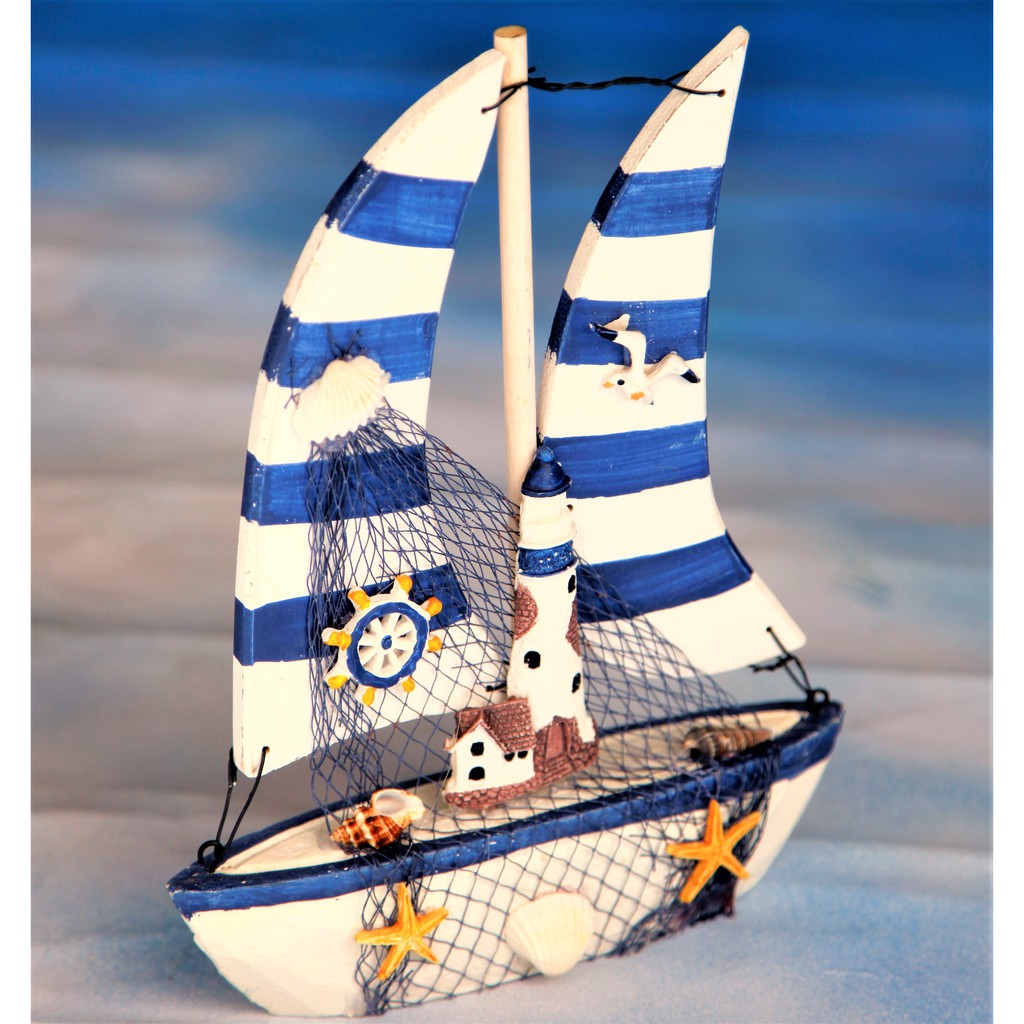 【SHELL23】藍白地中海~橫條木帆船~道具擺飾⛱