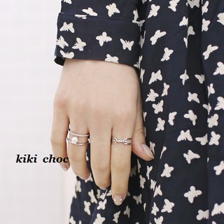 ♥kiki choc♥韓國超細緻微鑲水鑽活動吊墜珍珠雙C雙層鏤空戒指開口式食指戒關節戒孔孝真宋慧喬