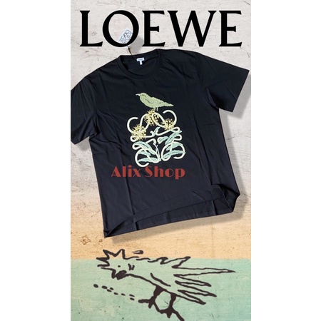 Loewe 剌繡鳥 、Logo 黑色短袖T恤。男女可穿短袖上衣