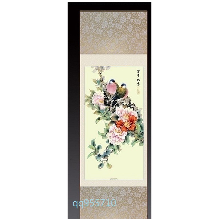 【幸運星】台灣現貨 牡丹畫 喜鵲 招桃花 招財 開運 風水畫 國畫 絲綢畫  風水有關係 辦公室 居家 送禮