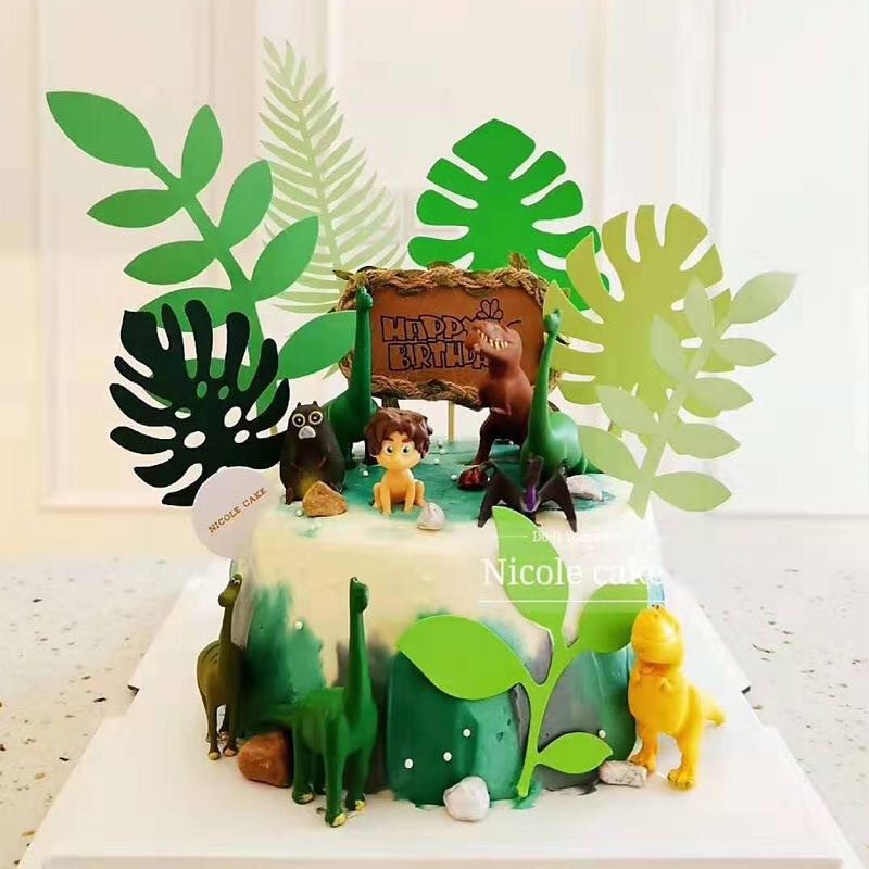 ☀孟玥購物☀ 7件套 森林 小樹 樹葉  森林動物 熱帶雨林 綠色植物插牌   蛋糕插牌裝飾