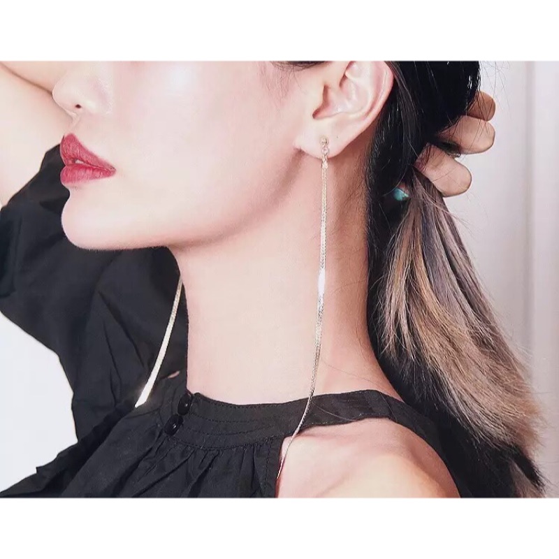 Bw 耳環 暗黑系歐美龐克街頭原宿個性簡約百搭超長鏈條垂墜式耳環夾式耳環 蝦皮購物