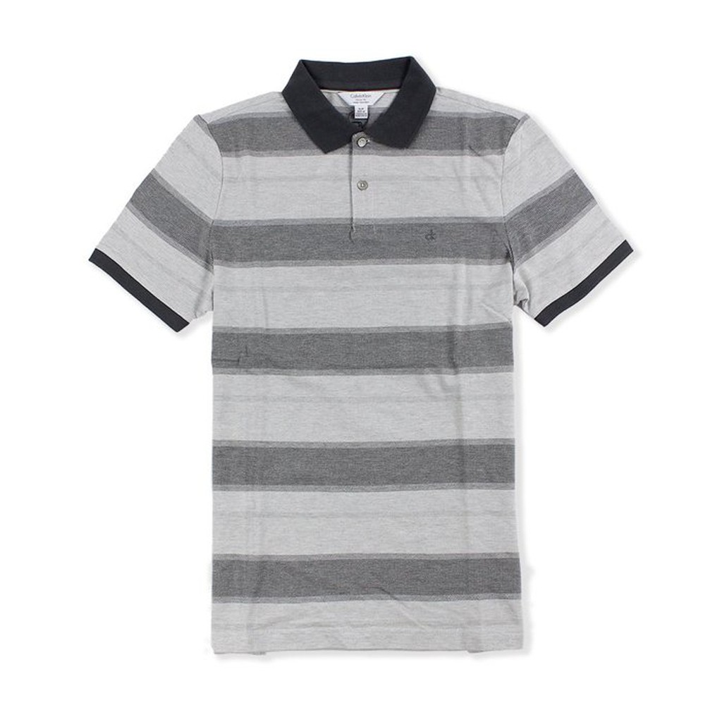 美國百分百【全新真品】Calvin Klein Polo衫 CK 短袖 上衣 網眼 灰黑色 條紋 S號 G825