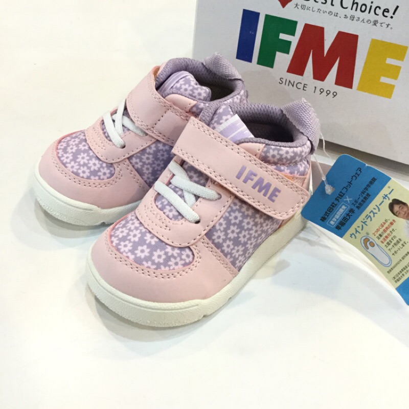 IFME-日本機能鞋 女幼童 粉紫碎花布面 輕量鞋