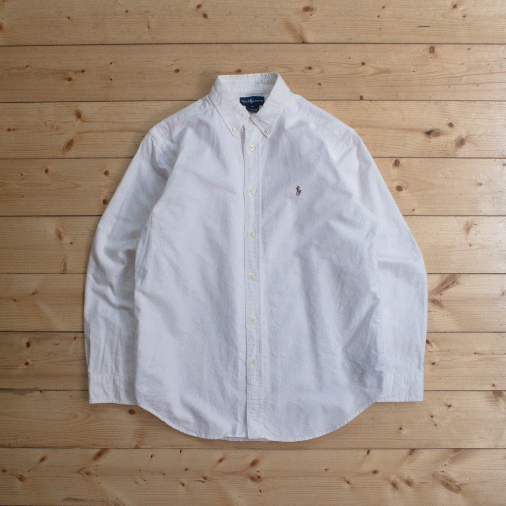《白木11》 🇺🇸 90s Polo Ralph Lauren OCBD shirt 美國 白色 扣領 牛津 長袖 襯衫