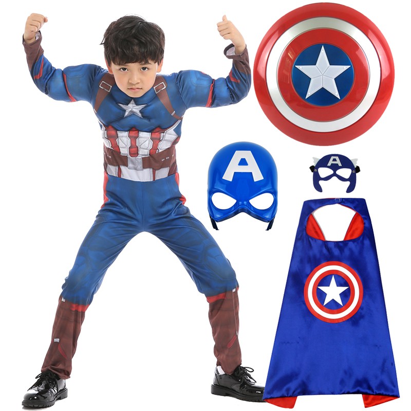 美國隊長衣服兒童男孩盾牌面具萬圣節兒童服裝COS派對演出套裝