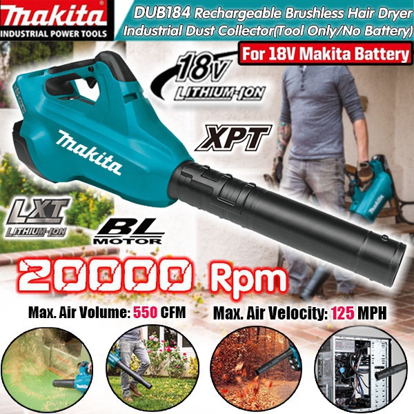 2022 Makita全新頂級品質18V DUB184 20000rpm 6速可充電無繩鼓風機無繩電動葉片雪風機電動