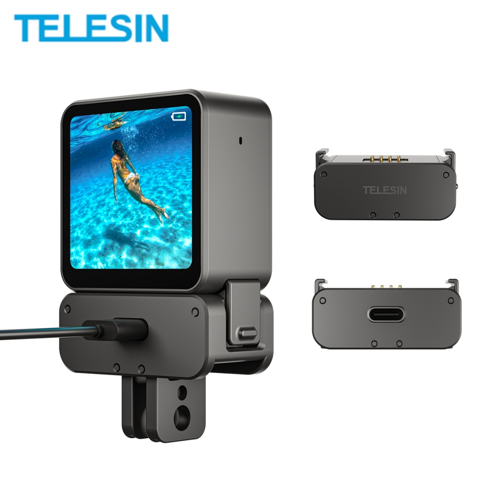 TELESIN適用DJI Action 2可充電底座磁吸雙接口1/4接口gopro接口大疆Action2配件