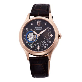 ORIENT東方錶 女藍月奇蹟鏤空機械錶 皮帶款 咖啡色 RA-AG0017Y