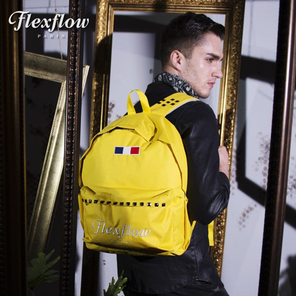 現貨 Flexflow 法國潮牌 法式復古刺繡鉚釘 背包 黃色 後背包 法國 包包 包 外出包