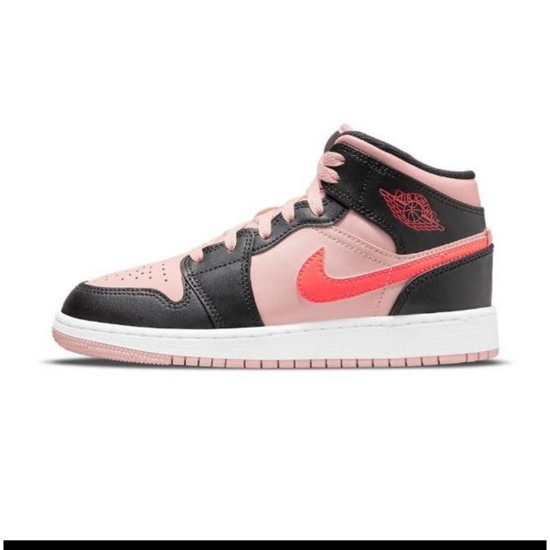 Nike Air Jordan 1 Mid GS （保證正版，可附實體店面購買證明）高筒休閒鞋 喬丹一代黑粉色休閒運動鞋