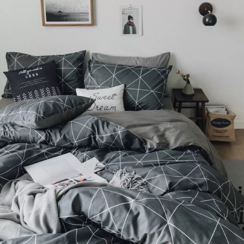 北歐幾何床包組 純棉床單被套枕套 ikea床墊尺寸 雙人床包 雙人加大床包