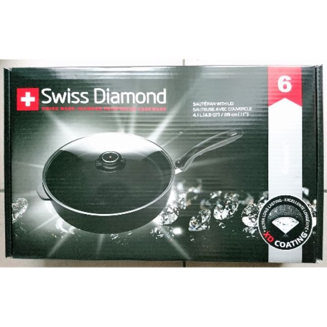 全新 100%瑞士製造 Swiss Diamond 頂級瑞士鑽石鍋 28公分深煎鍋 不沾鍋