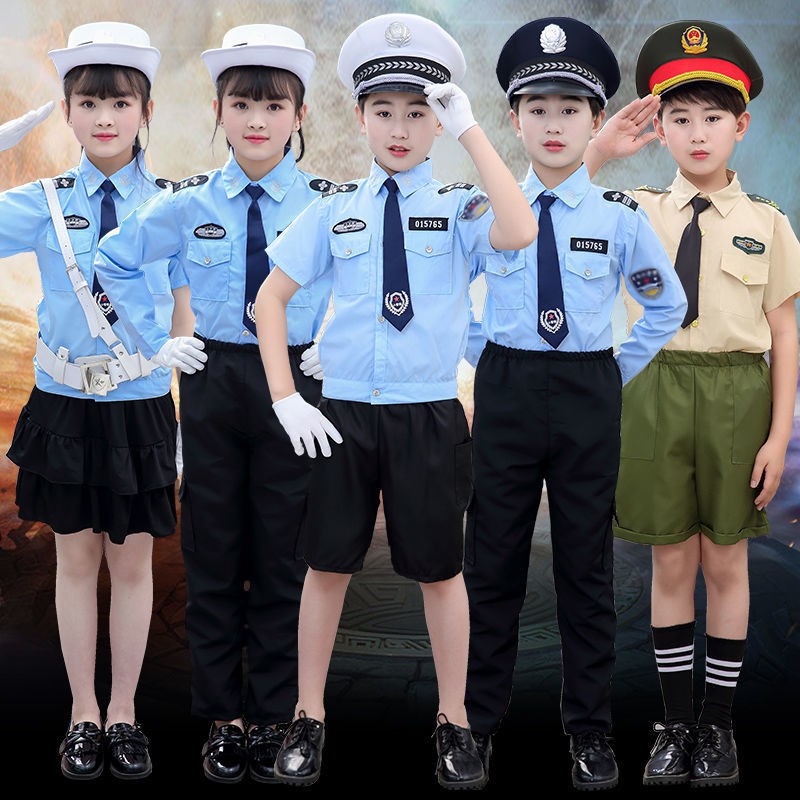 ░兒童演出服░兒童警官服裝警男小警察軍裝玩具男孩女童夏警裝制服小交警演出服