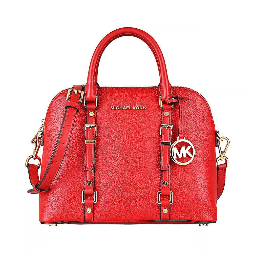 MK MICHAEL KORS BEDFORD LEGACY金字LOGO牛皮拉鍊手提斜背包(展示品/中/亮紅)