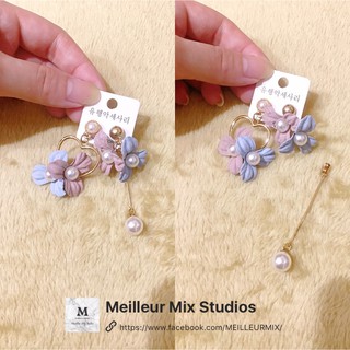 現貨12H快速出貨‼️ Meilleur Mix Studios 韓國設計款馬卡龍色系花朵愛心不對稱耳夾耳環