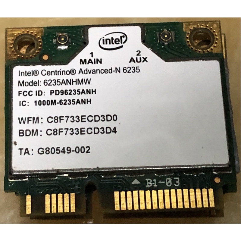 Intel Witeless-N 6235 筆電用半高 無線網路卡 6235ANHMW 300M/bps