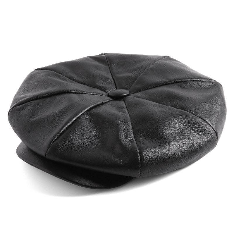 USA製ニューヨークハット新品Lambskin Big Apple本革 大ぶり黒 モテ