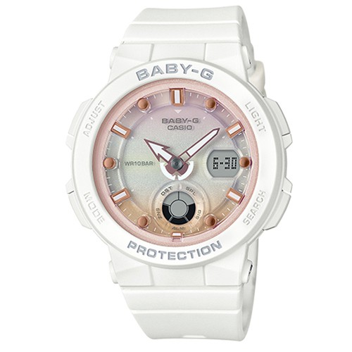 【CASIO】BABY-G 海洋女神波光閃耀運動腕錶-白X粉面 (BGA-250-7A2)正版宏崑公司貨