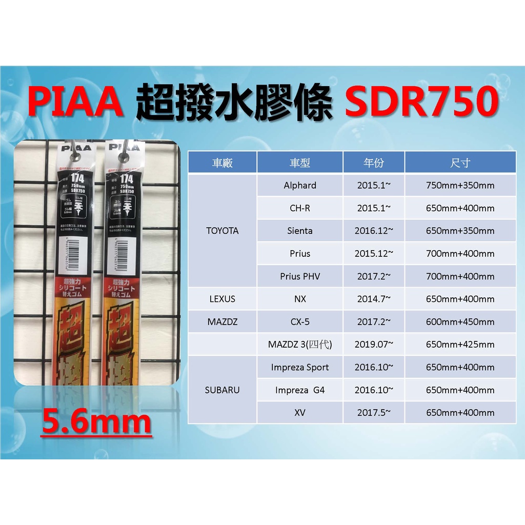 SDR750 日本PIAA 超撥水系列膠條 適用 TOYOTA PRIUS /  PRIUS PHV 雨刷膠條 馬三4代