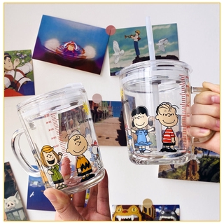 ❤窩窩❤ ins 玻璃杯 水杯 史努比 帶手柄卡通可愛牛奶杯 查理 早餐杯 果汁 耐熱 少女心送禮
