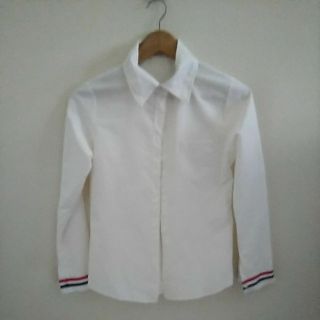 襯衫 白色長袖無彈性襯衫 藍紅白袖口 二手