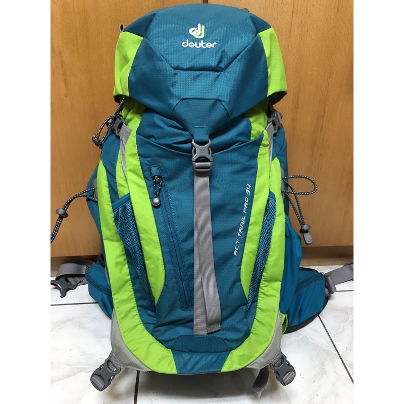 二手 Deuter  德國 ACT Trail 34L PRO 休閒旅遊拔熱式透氣 背包 後背包/3441115 藍/綠