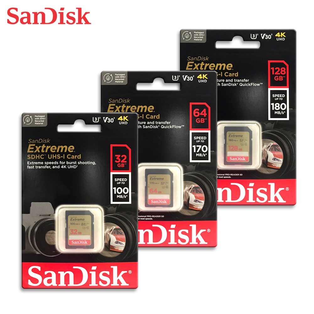 保固公司貨 SANDISK V30 Extreme SD U3 速度 180M 記憶卡 單眼 32G 64G 128G