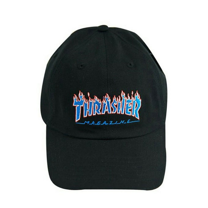 THRASHER 日線 TH0619-HT02 BLUE FLAME DAD CAP 棒球帽 老帽 (黑色) 化學原宿