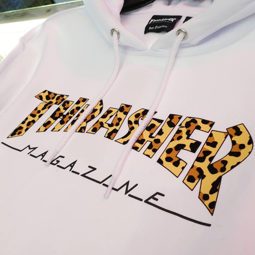 【YOYOGI PLUS】日本授權THRASHER LEOPARD HOOD 豹紋帽T (白)