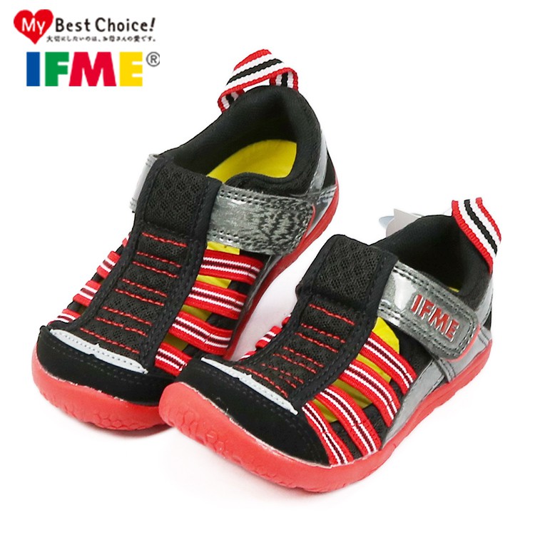 童鞋 日本IFME中童款 黑紅色透氣機能水涼鞋.包頭涼鞋(IF30-802030)15-19號
